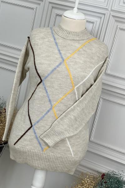 7228 Çizgi Detay Triko Tunik Taş Taş Rengi