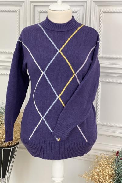 7228 Çizgi Detay Triko Tunik Mor Mor