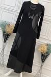 724 Deri Detay Elbise Siyah