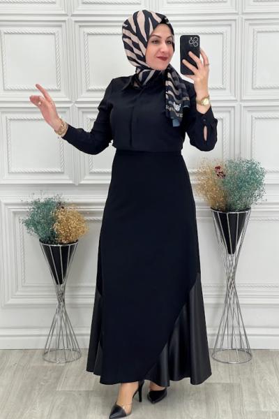 731 Deri Detay Etek  Siyah