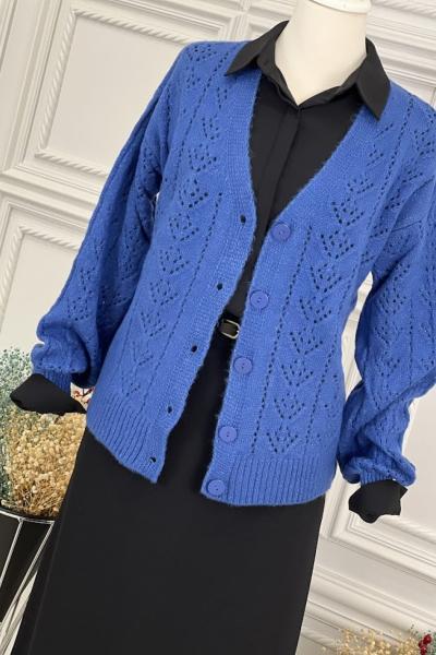 7698 Kısa Hırka Saks Saks Mavisi