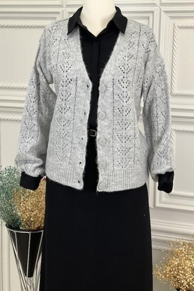 7698 Kısa Hırka Gri Gri