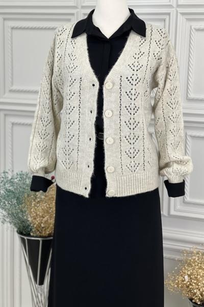 7698 Kısa Hırka Taş Taş Rengi