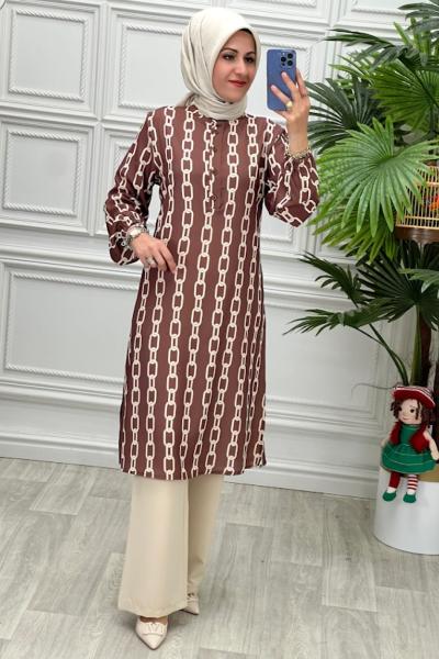 7976 Tunik Takım Kahverengi