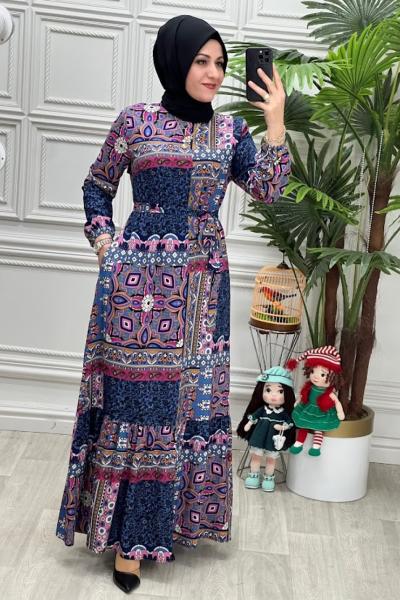 809B Elbise Lacivert