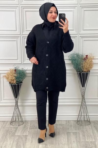 8124  Zikzak Desenli Hırka Siyah Siyah