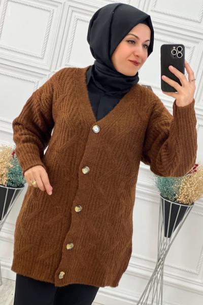 8124 Zikzak Desenli Hırka Kahve Kahverengi