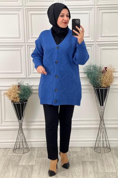 8124 Zikzak Desenli Hırka Saks Saks Mavisi