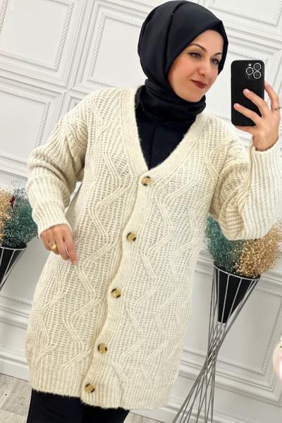 8124 Zikzak Desenli Hırka Taş Taş Rengi