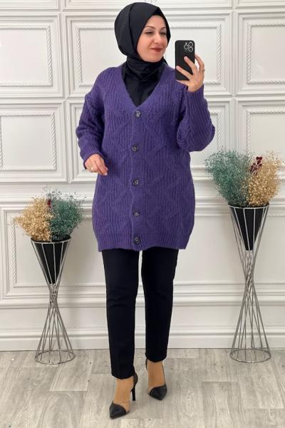 8124 Zikzak Desenli Hırka Mor Mor