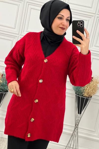 8124 Zikzak Desenli Hırka Kırmızı Kırmızı