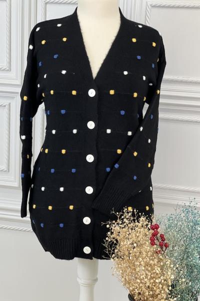 8128 Renkli Benekli  Hırka Siyah Siyah