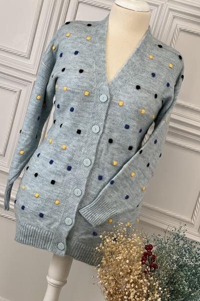 8128 Renkli Benekli Hırka Mint  Mint Yeşili