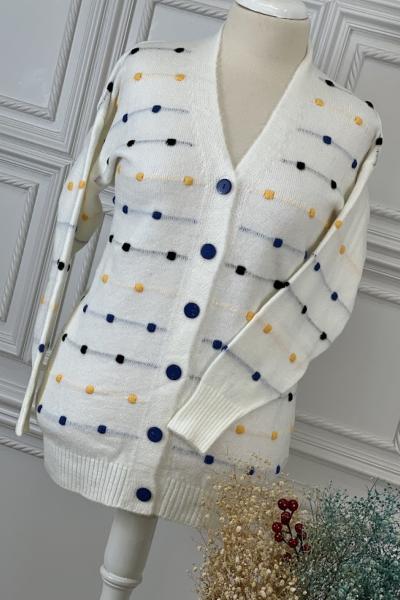 8128 Renkli Benekli Hırka Krem Krem