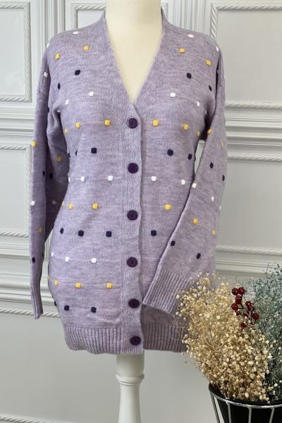 8128 Renkli Benekli Hırka Lila Lila