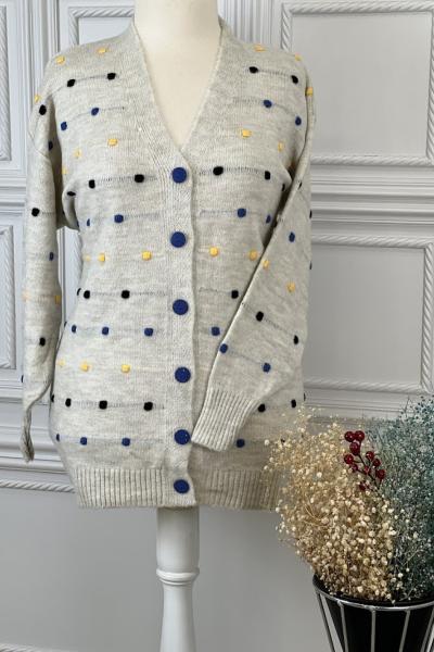 8128 Renkli Benekli Hırka Taş Taş Rengi