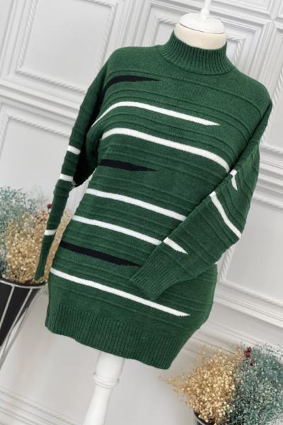 8132 Çizgili Triko Tunik Zümrüt Zümrüt