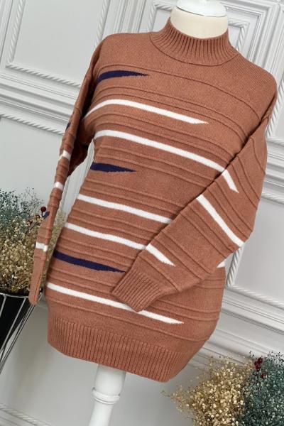 8132 Çizgili Triko Tunik Soğan Soğan