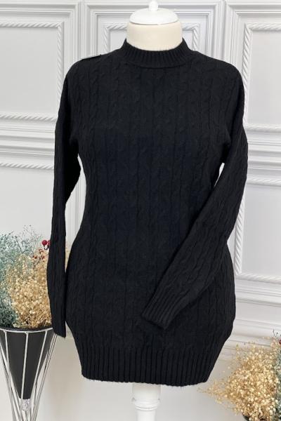 8136 Burgu Desen Tunik Siyah Siyah