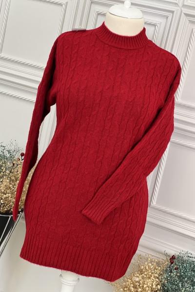 8136 Burgu Desen Tunik Kırmızı Kırmızı