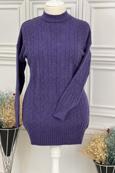 8136 Burgu Desen Tunik Mor Mor