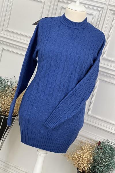 8136 Burgu Desen Tunik Saks Saks Mavisi