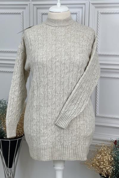 8136 Burgu Desen Tunik Taş Taş Rengi