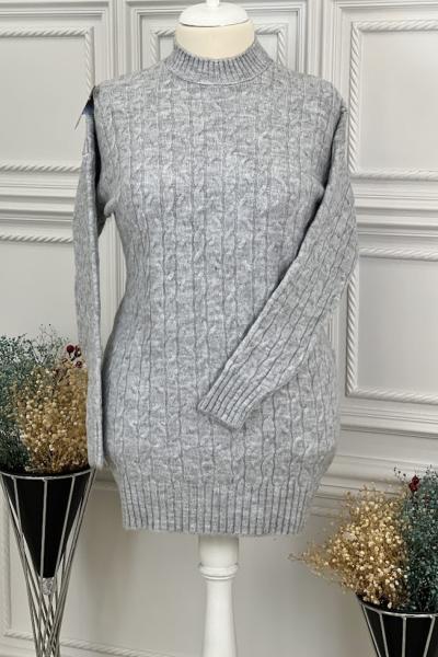 8136 Burgu Desen Tunik Gri Gri