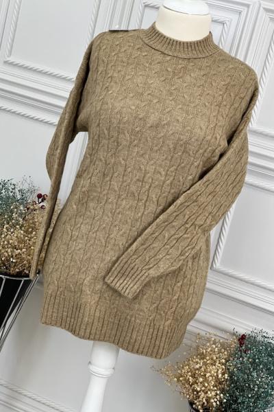 8136 Burgu Desen Tunik Kahve Kahverengi