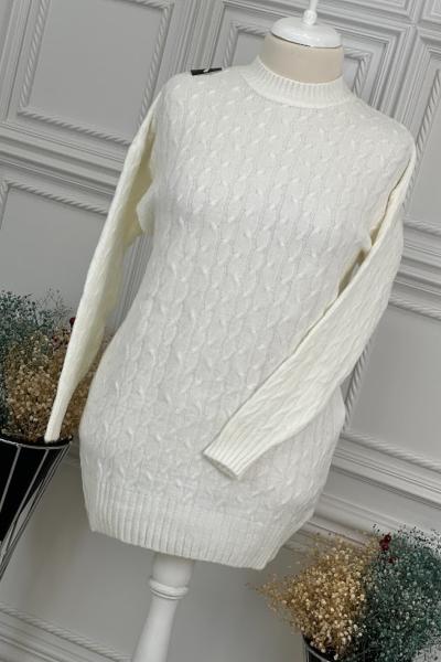 8136 Burgu Desen Tunik  Krem Krem