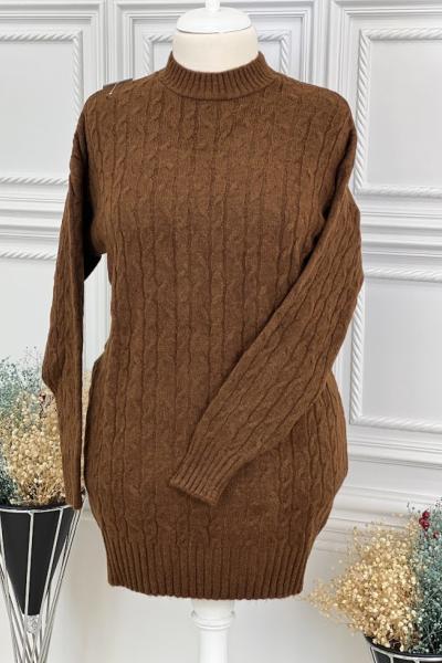 8136 Burgu Desen Tunik Koyu Kahve Koyu Kahverengi