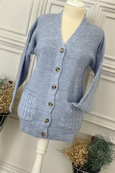 8146 Cep Kol Örgü Desenli Hırka Bebe Mavi Bebe Mavisi