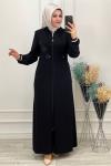 815 Kolu Taşlı Ferace Siyah Siyah