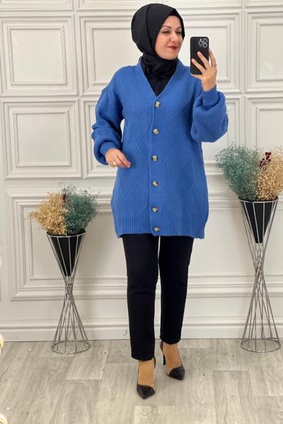 8152 Balon Kol Hırka Saks Saks Mavisi