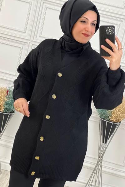 8152 Balon Kol Hırka Siyah Siyah