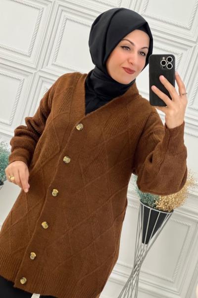 8152 Balon Kol Hırka Kahve Kahverengi