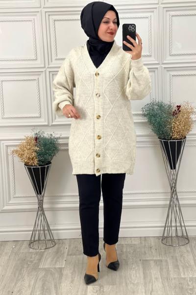 8152 Balon Kol Hırka Bej Bej