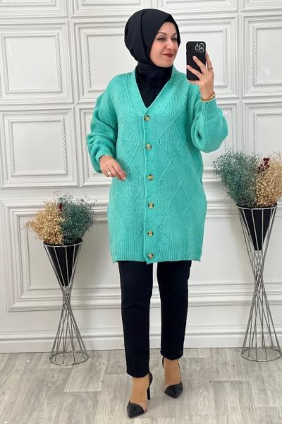 8152 Balon Kol Hırka Turkuaz Turkuaz