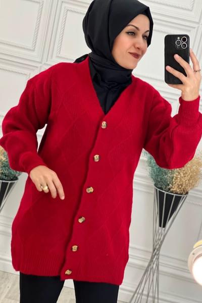 8152 Balon Kol Hırka Kırmızı Kırmızı