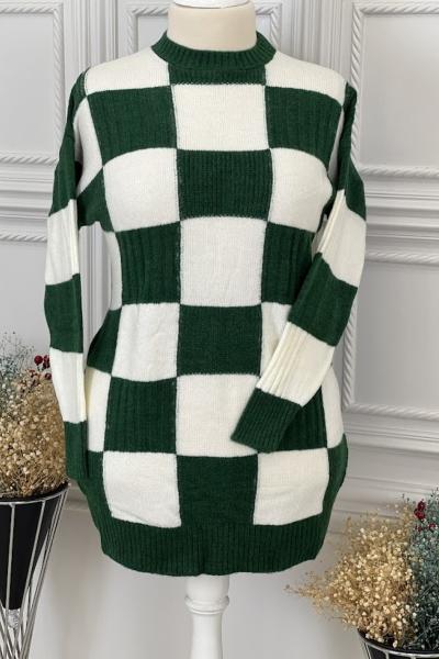 8154 Dama Desenli Triko Tunik Zümrüt Zümrüt