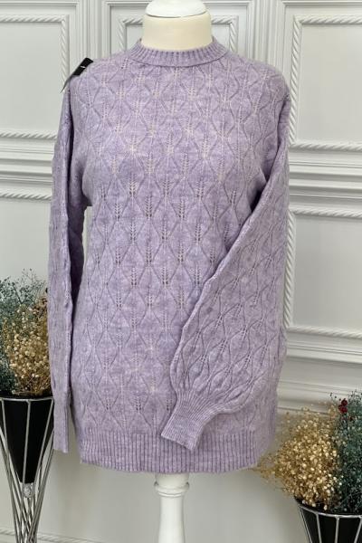 8166 Baklava Desen Triko Tunik Lila Lila