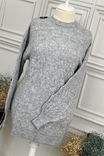 8166 Baklava Desen Triko Tunik Gri Gri