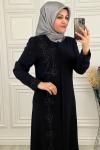 8214 Bir Yanı Taşlı Ferace Siyah Siyah