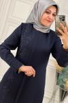 8214 Bir Yanı Taşlı Ferace Lacivert Lacivert