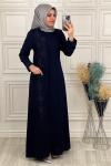 8214 Bir Yanı Taşlı Ferace Lacivert Lacivert