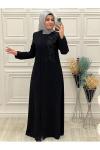 8216 Taşlı Ferace Siyah Siyah