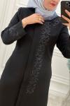 8223 Taşlı Ferace Siyah