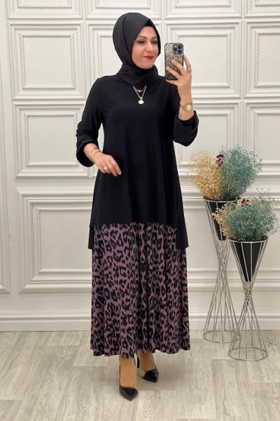 829 Leopar Etekli Takım Gül Gül