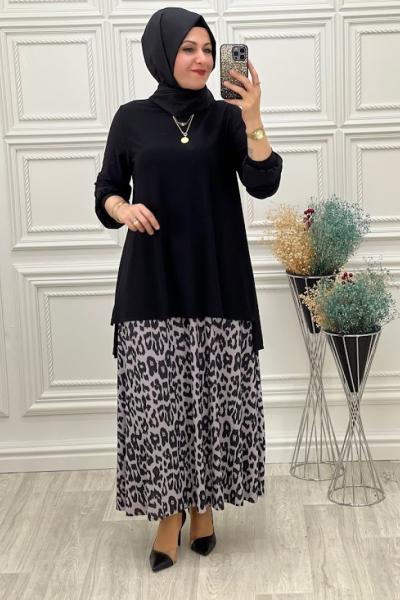 829 Leopar Etekli Takım Gri Gri