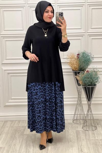 829 Leopar Etekli Takım İndigo İndigo